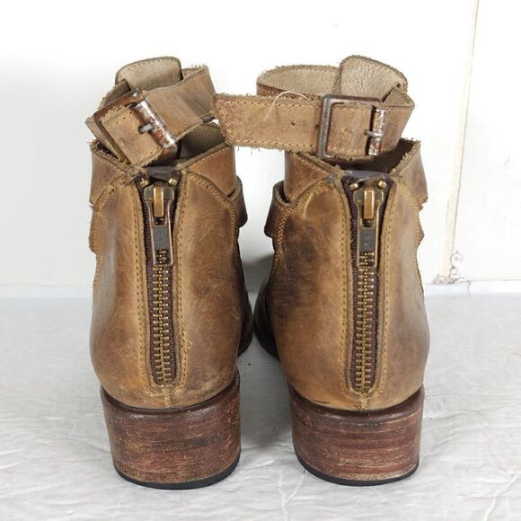FREEBIRD BY STEVEN Women's Stone US 7M Brown Leather Distressed Cut Out Booties - Picture 10 of 14